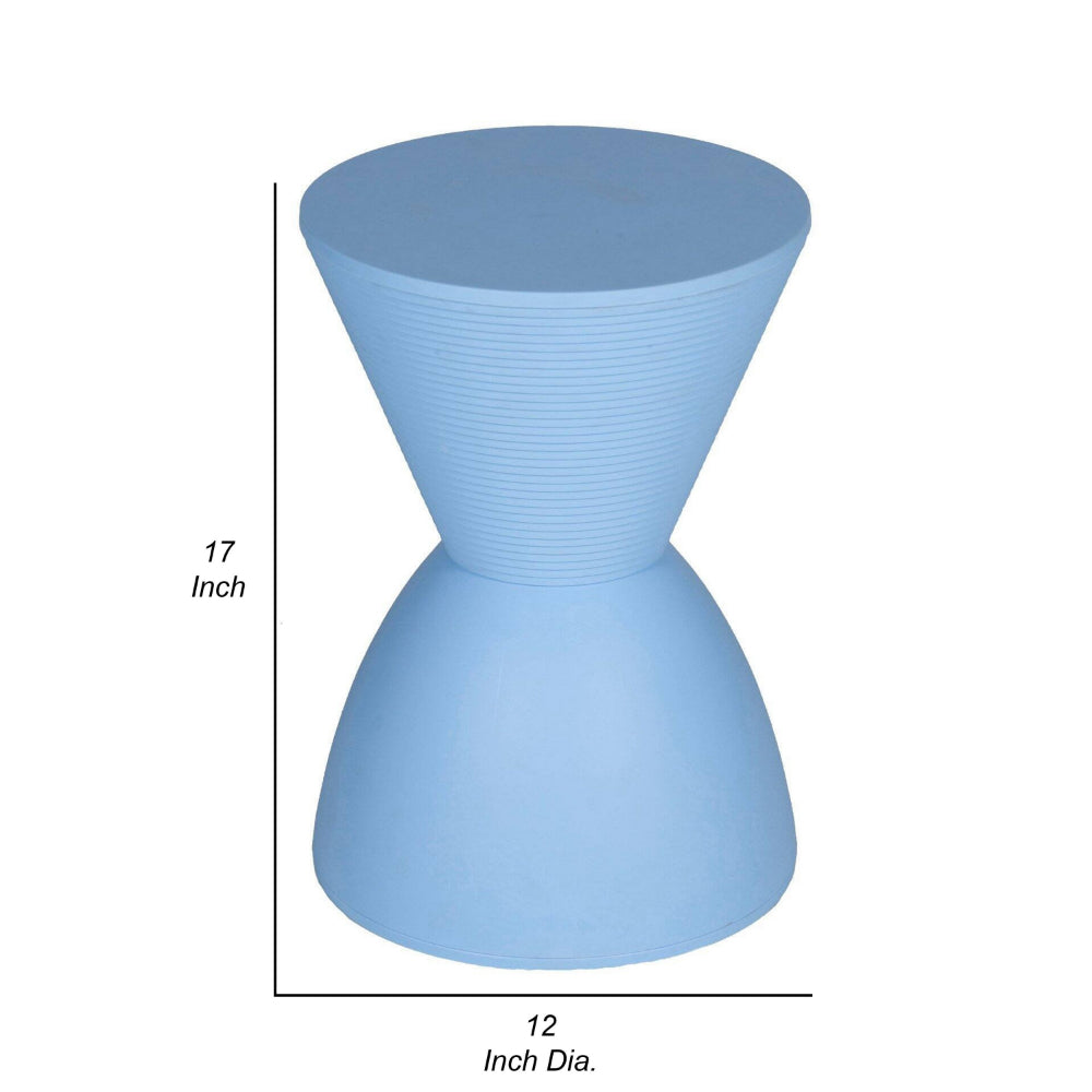 Benjara Hillary 17 Inch Side Table, Indoor Outdoor, Hourglass Shape, Blue Finish
