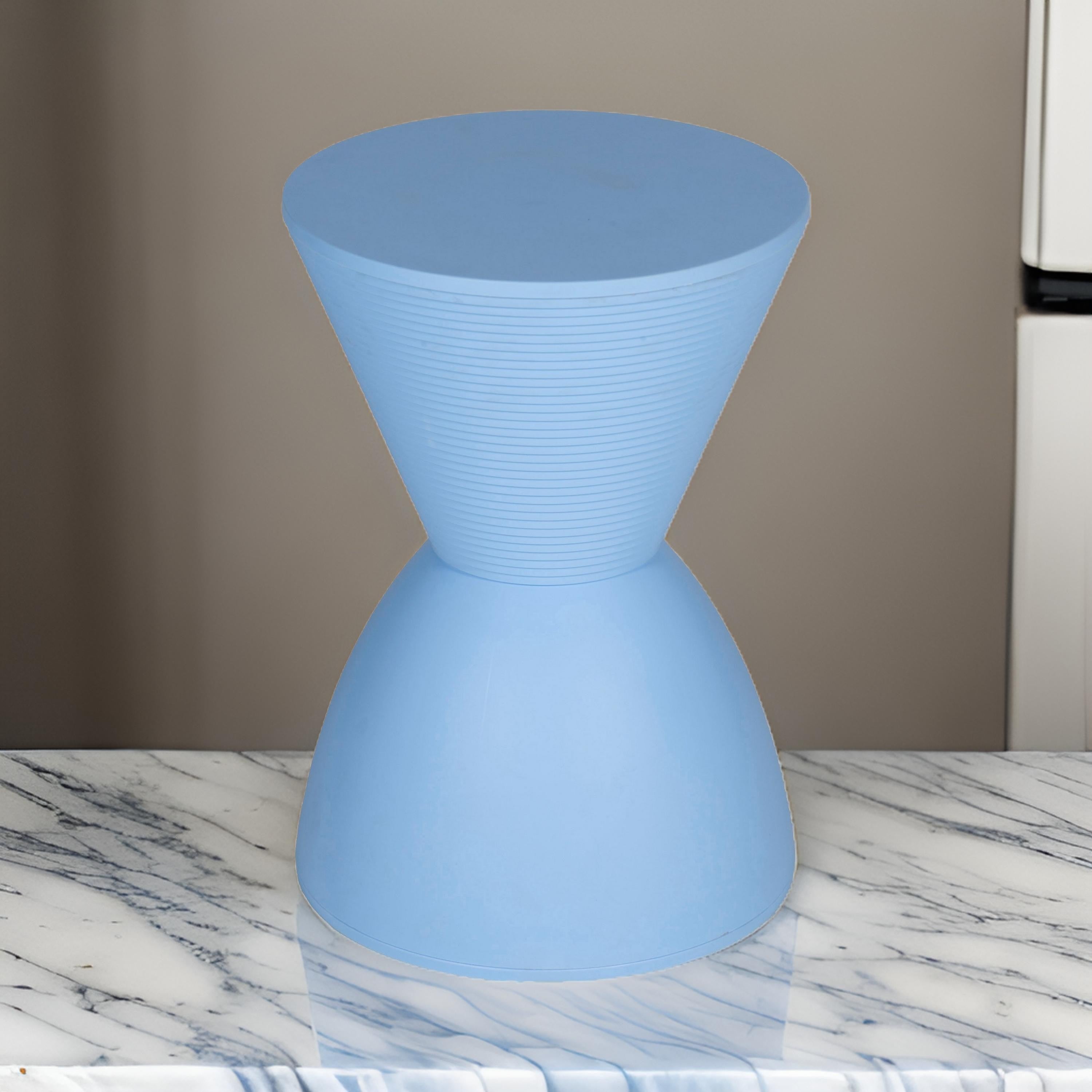 Benjara Hillary 17 Inch Side Table, Indoor Outdoor, Hourglass Shape, Blue Finish