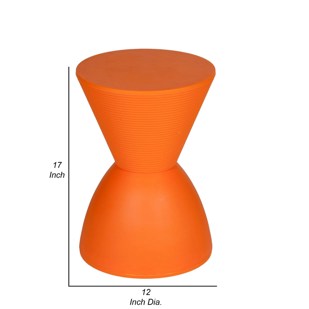 Benjara Hillary 17 Inch Side Table, Indoor Outdoor, Hourglass Shape, Orange Finish