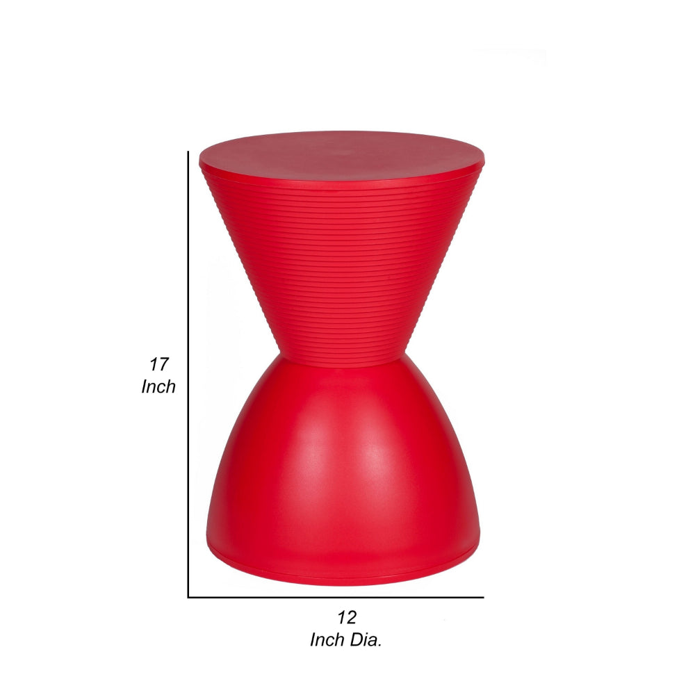 Benjara Hillary 17 Inch Side Table, Indoor Outdoor, Hourglass Shape, Red Finish