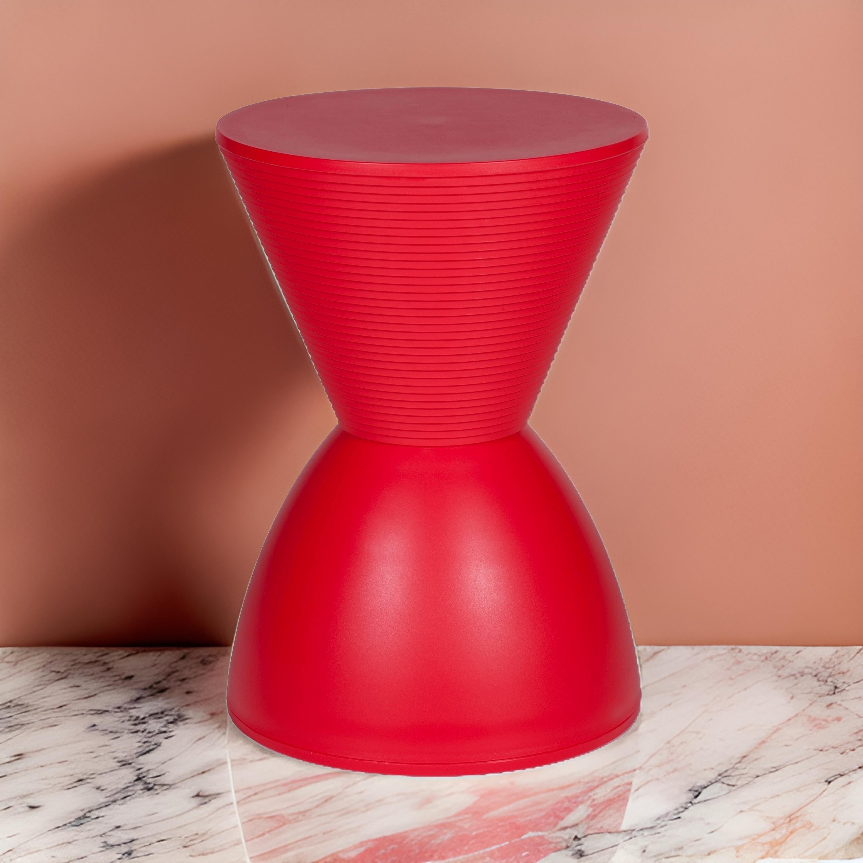 Benjara Hillary 17 Inch Side Table, Indoor Outdoor, Hourglass Shape, Red Finish