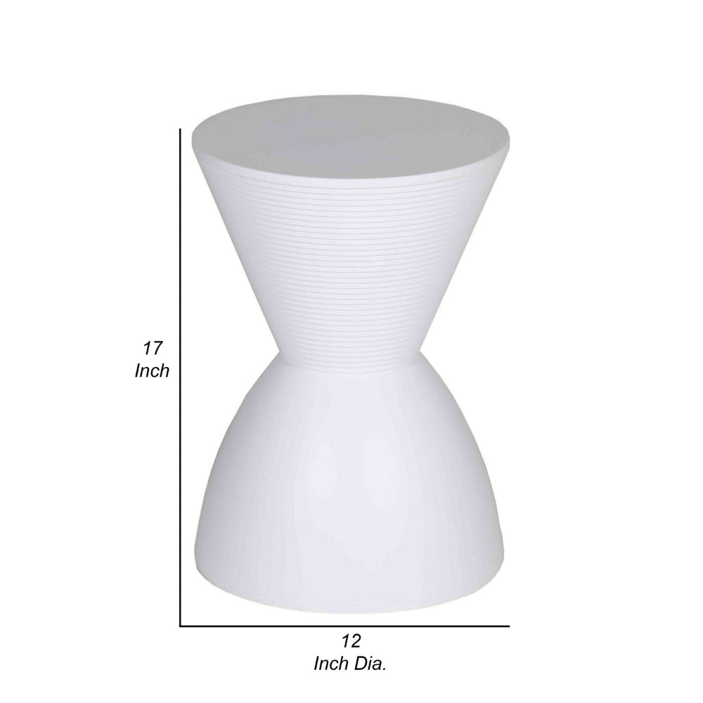 Benjara Hillary 17 Inch Side Table, Indoor Outdoor, Hourglass Shape, White Finish