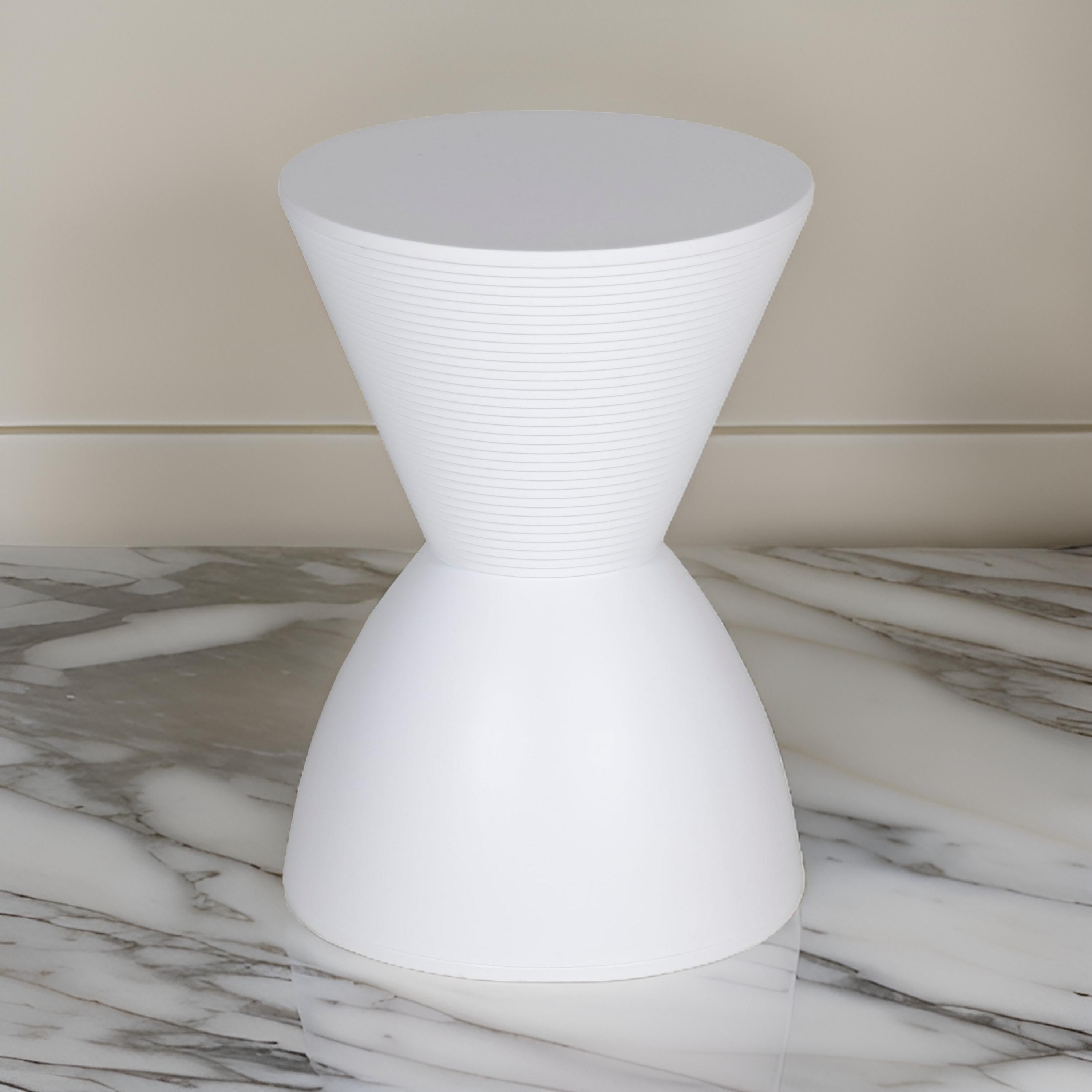 Benjara Hillary 17 Inch Side Table, Indoor Outdoor, Hourglass Shape, White Finish