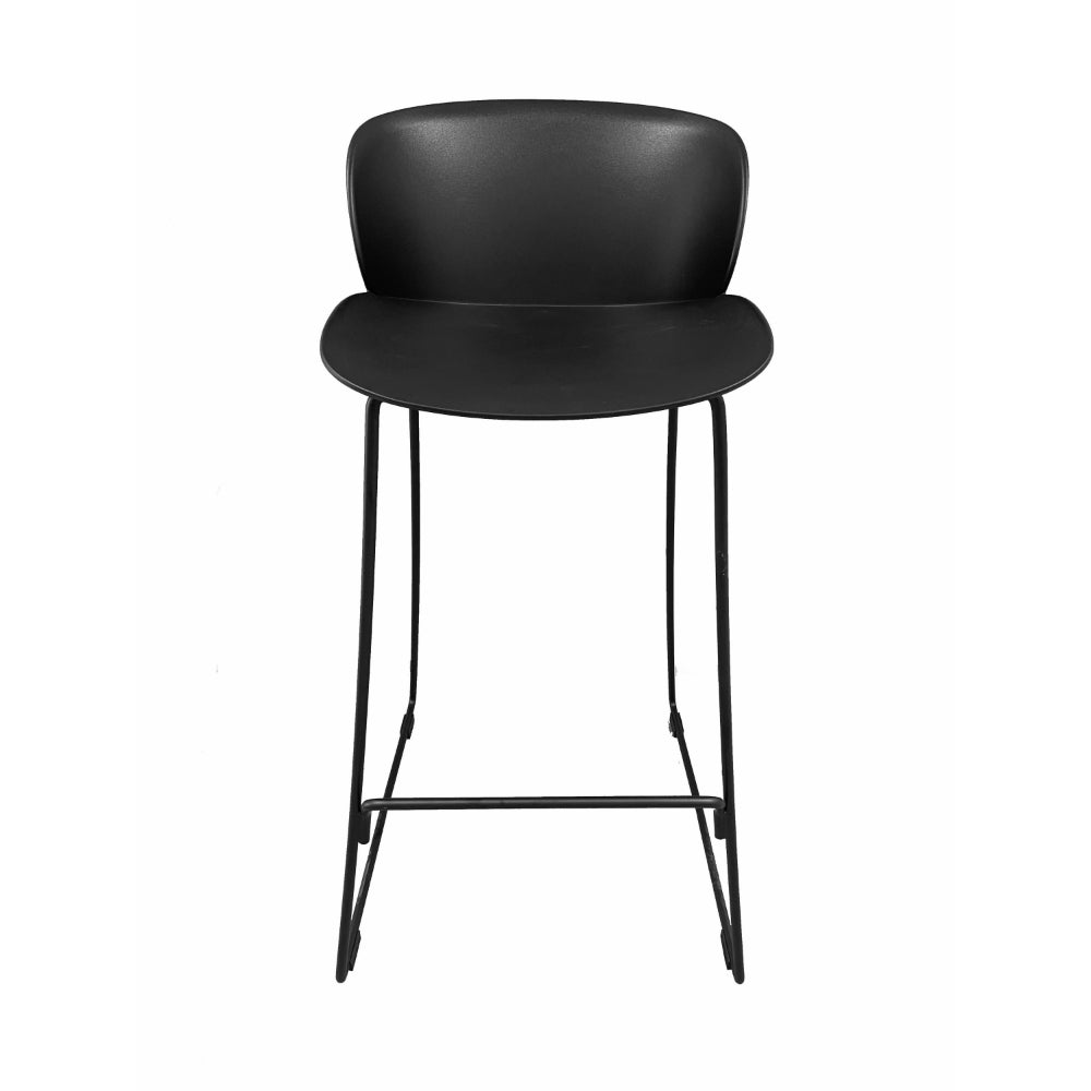 Benjara Sia 30 Inch Barstool Chair Set of 2, Black Seat And Back, Metal Base