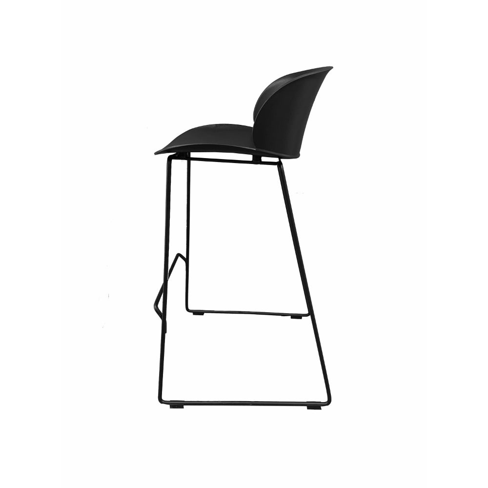 Benjara Sia 30 Inch Barstool Chair Set of 2, Black Seat And Back, Metal Base