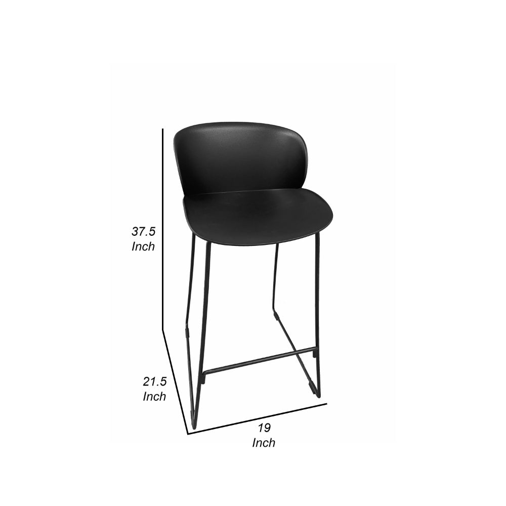 Benjara Sia 30 Inch Barstool Chair Set of 2, Black Seat And Back, Metal Base