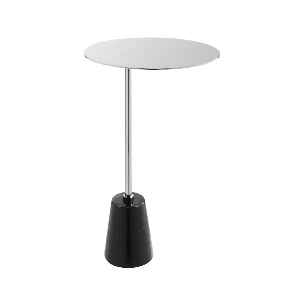 Benjara Frank 21 Inch Side End Table, Oval Chrome Steel Top, Genuine Marble Base