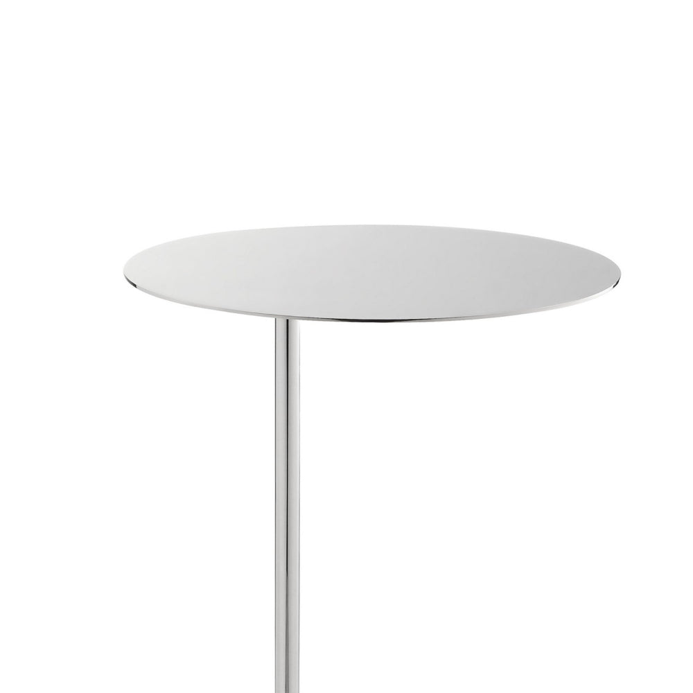 Benjara Frank 21 Inch Side End Table, Oval Chrome Steel Top, Genuine Marble Base