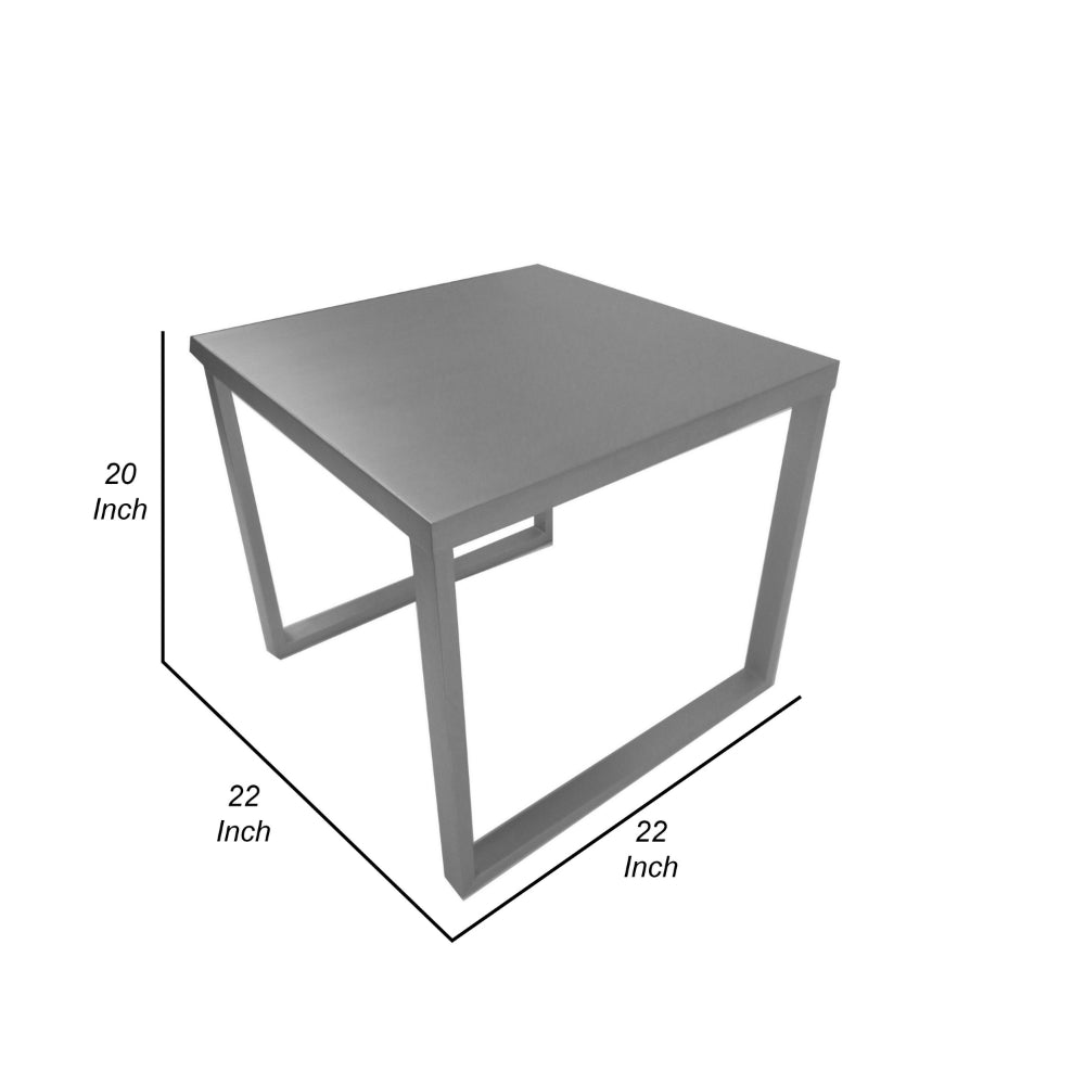 Benjara Tom 22 Inch Side End Table, Square Top, Square Legs, Gray Brushed Metal