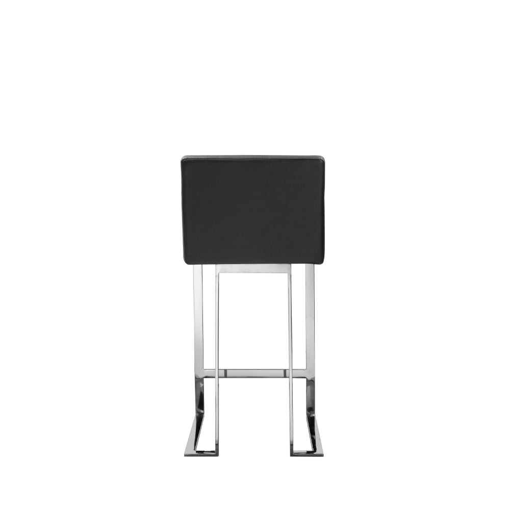 Benjara Boly 26 Inch Counter Height Chair, Black Faux Leather, Chrome Steel