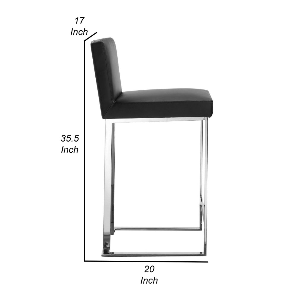 Benjara Boly 26 Inch Counter Height Chair, Black Faux Leather, Chrome Steel