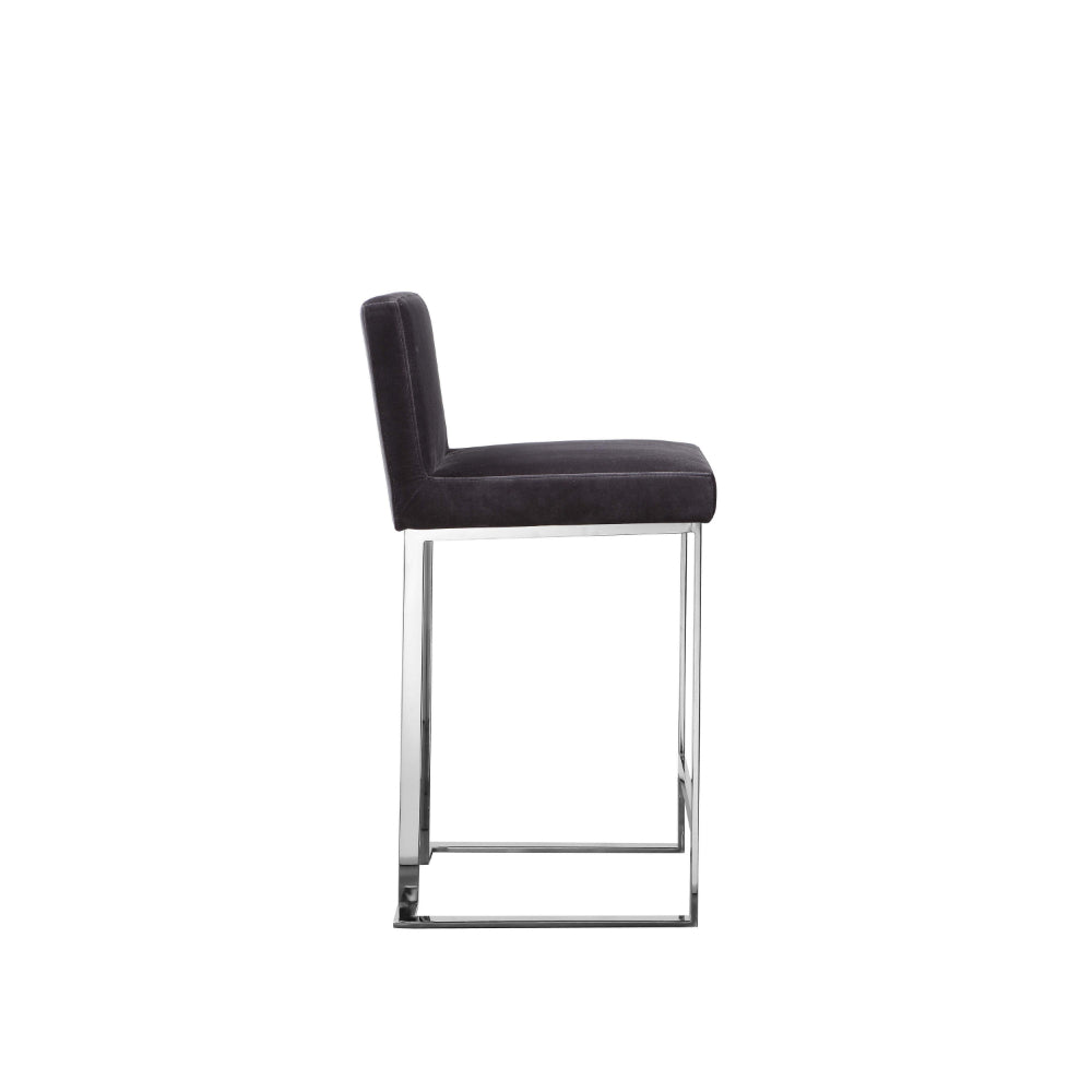 Benjara Boly 26 Inch Counter Height Chair, Gray Velvet, Foam Cushions, Chrome Steel