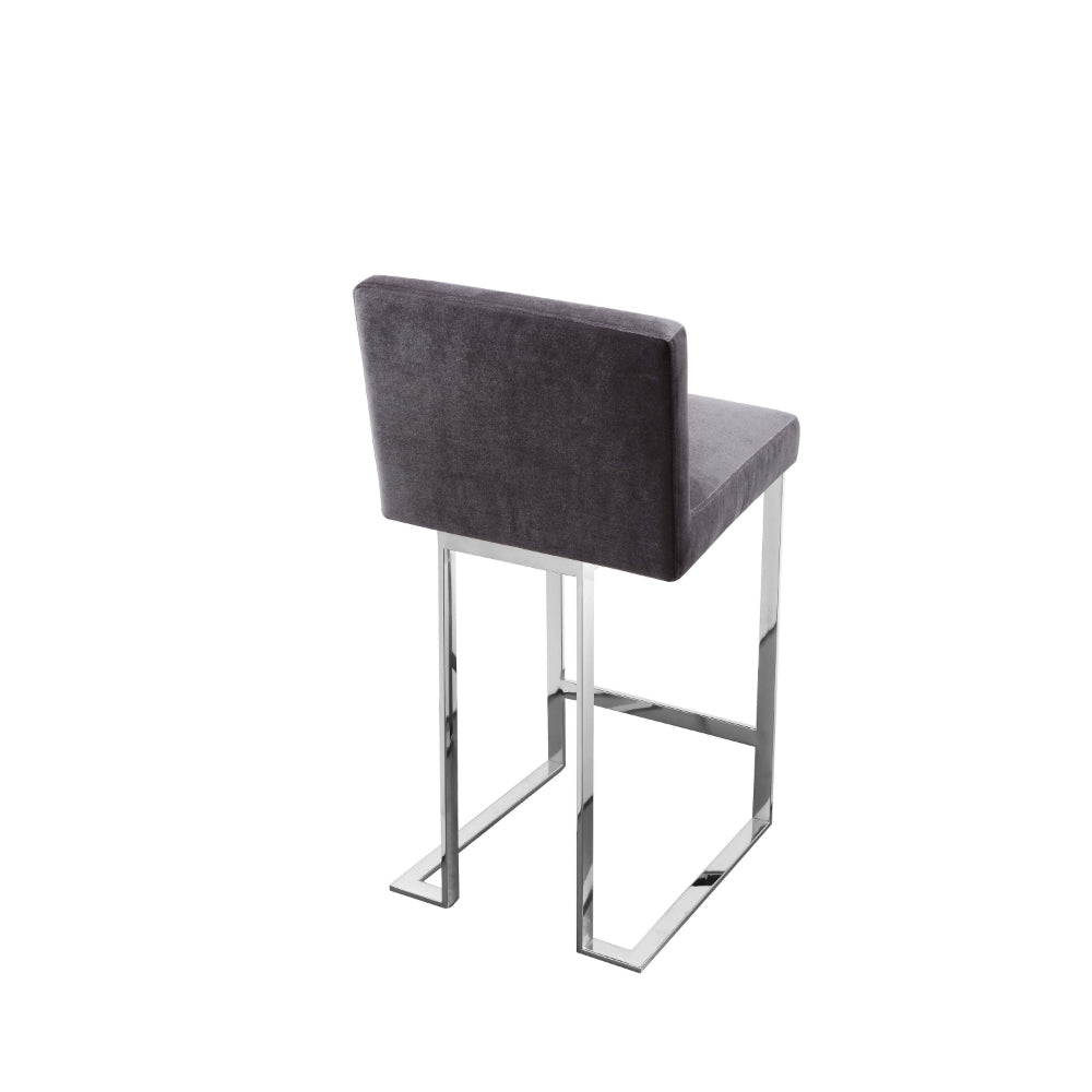 Benjara Boly 26 Inch Counter Height Chair, Gray Velvet, Foam Cushions, Chrome Steel