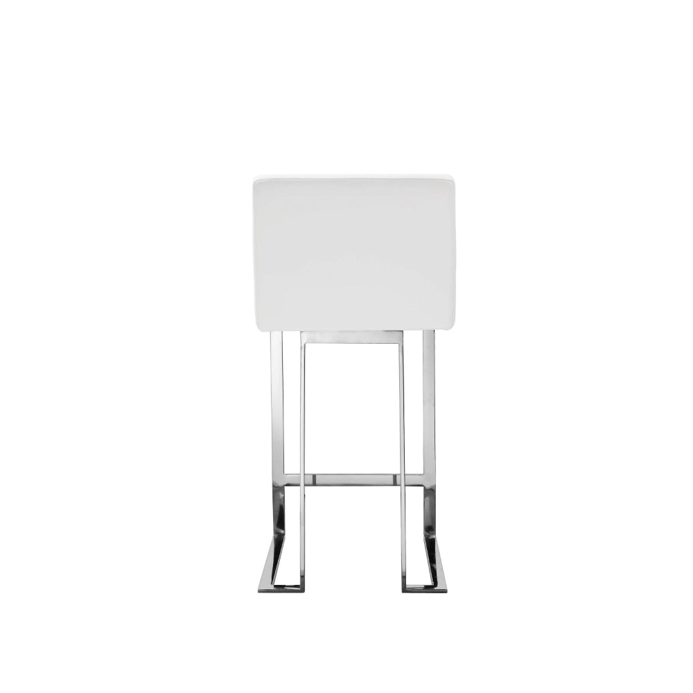 Benjara Boly 26 Inch Counter Height Chair, White Faux Leather, Foam Cushions, Steel