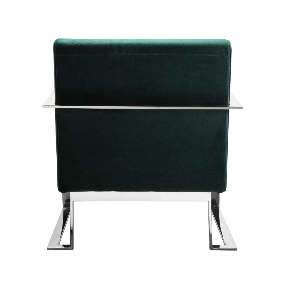 Benjara Boly 28 Inch Lounge Chair, Green Velvet, Foam Cushions, Chrome Steel Base