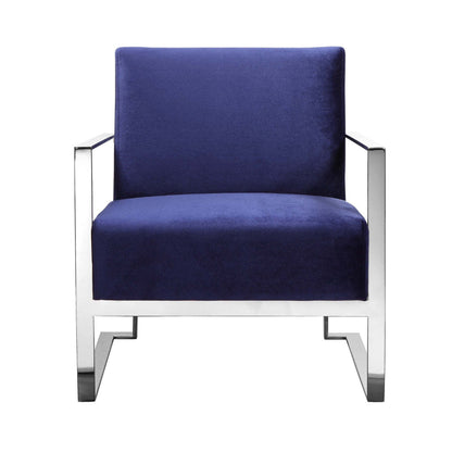 Benjara Boly 28 Inch Lounge Chair, Navy Velvet, Foam Cushions, Chrome Steel Base