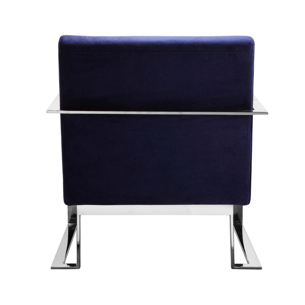Benjara Boly 28 Inch Lounge Chair, Navy Velvet, Foam Cushions, Chrome Steel Base