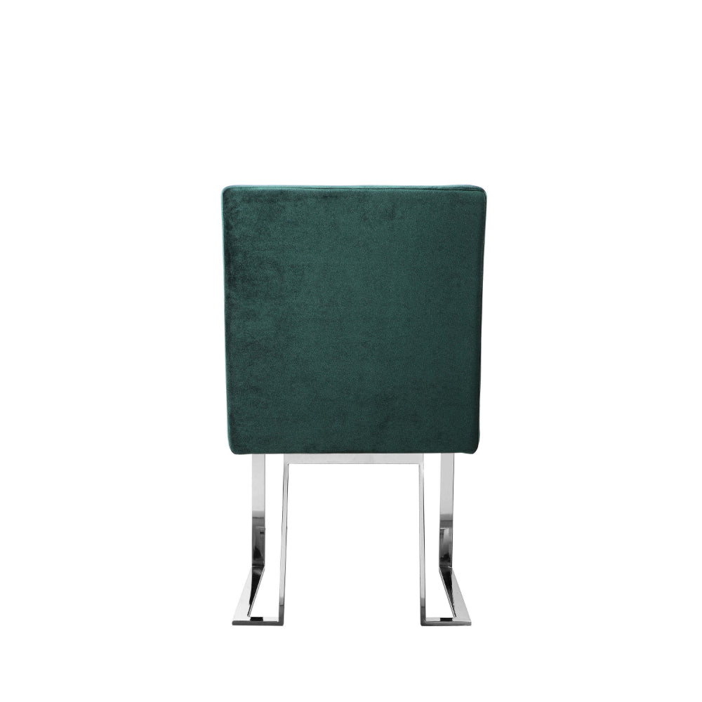 Benjara Boly 19 Inch Dining Chair, Set of 2, Green Velvet, Foam, Chrome Steel Base