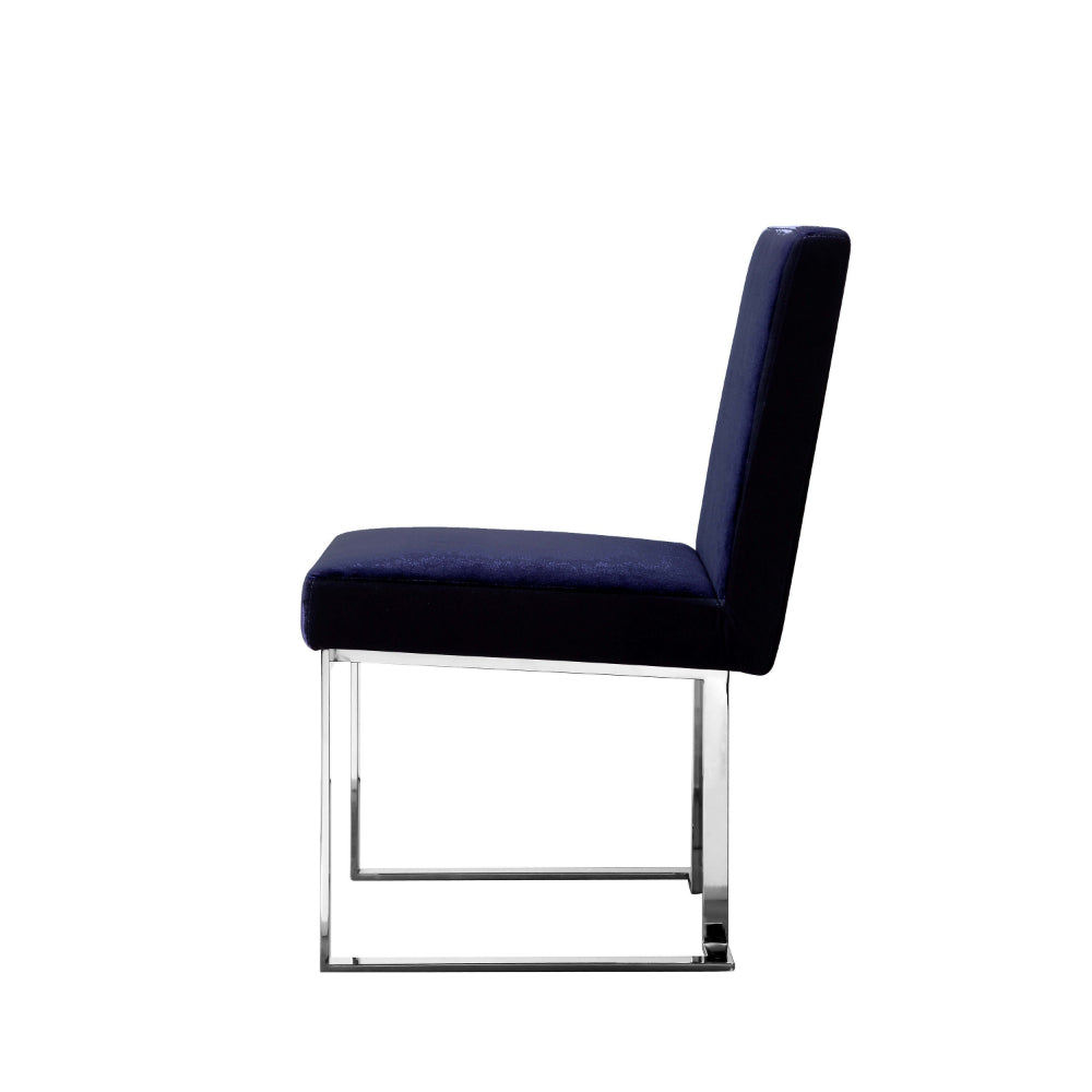 Benjara Boly 19 Inch Dining Chair, Set of 2, Navy Blue Velvet, Foam, Chrome Steel