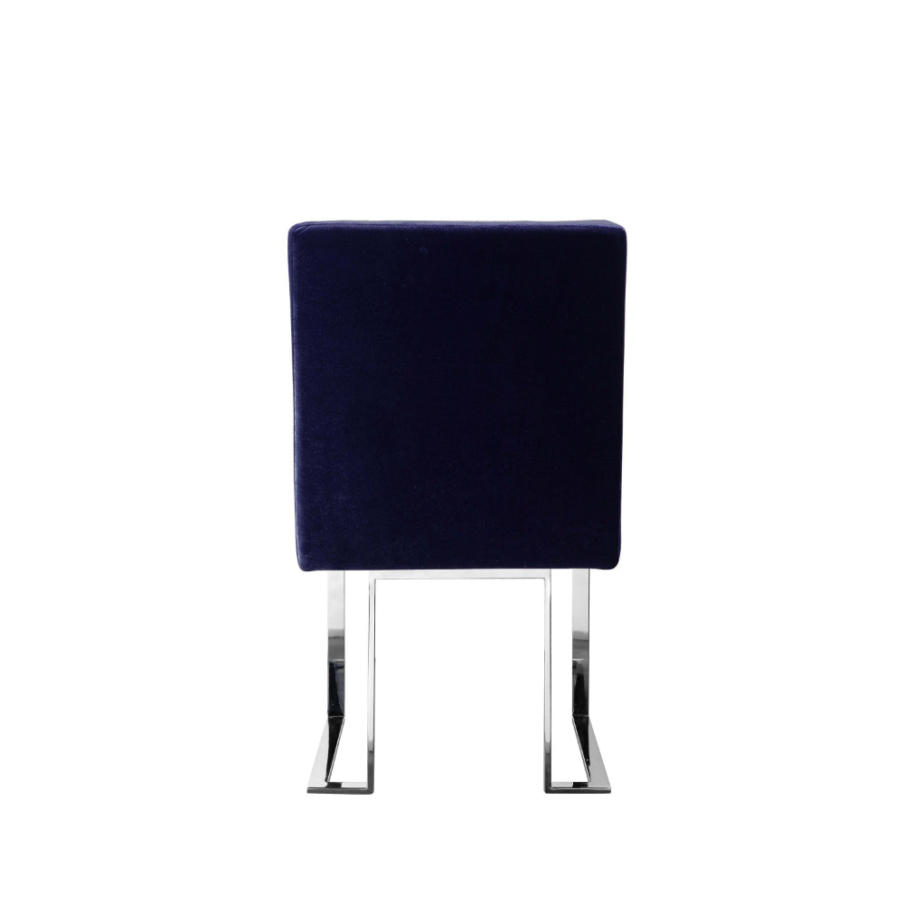 Benjara Boly 19 Inch Dining Chair, Set of 2, Navy Blue Velvet, Foam, Chrome Steel