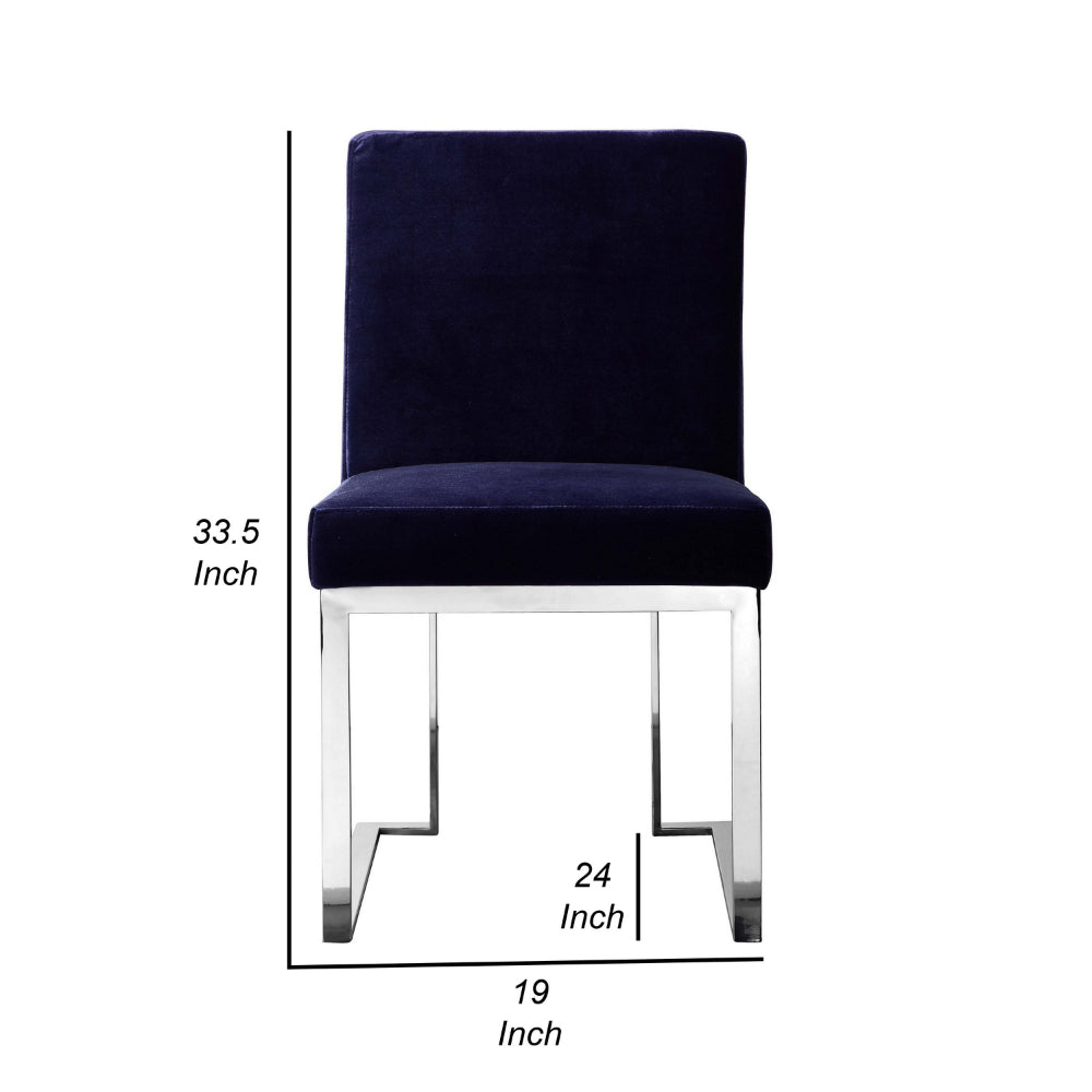 Benjara Boly 19 Inch Dining Chair, Set of 2, Navy Blue Velvet, Foam, Chrome Steel