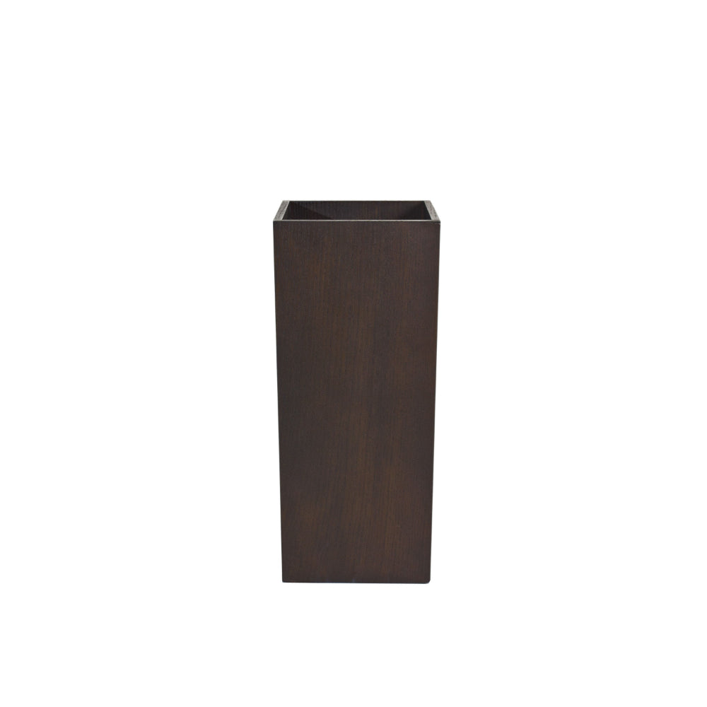 Benjara Jo 32 Inch Tall Flower Pot Planter, Hidden Indented Box, Dark Brown Veneer