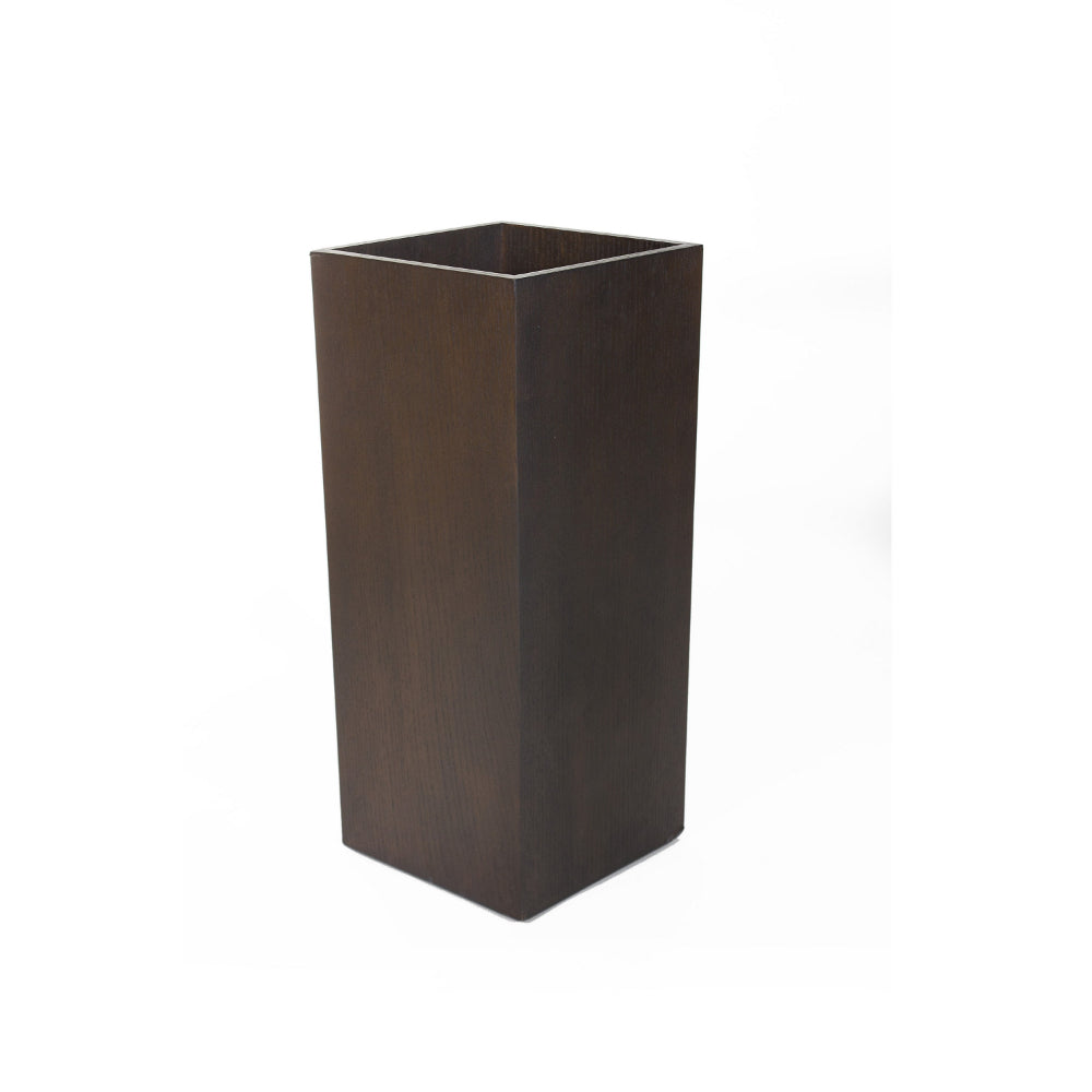 Benjara Jo 32 Inch Tall Flower Pot Planter, Hidden Indented Box, Dark Brown Veneer