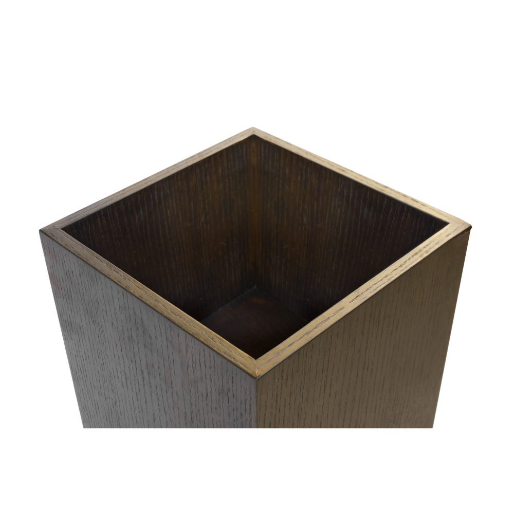 Benjara Jo 32 Inch Tall Flower Pot Planter, Hidden Indented Box, Dark Brown Veneer