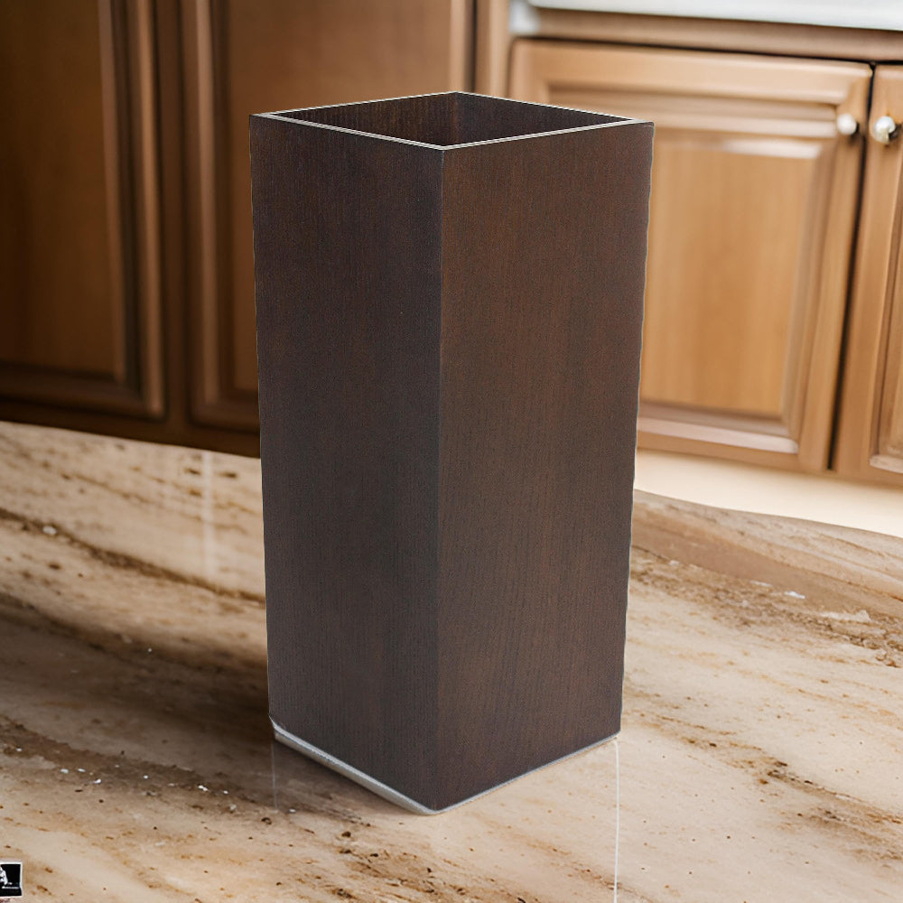 Benjara Jo 32 Inch Tall Flower Pot Planter, Hidden Indented Box, Dark Brown Veneer