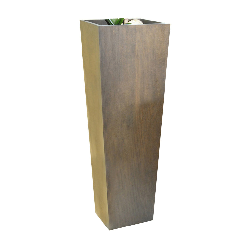 Benjara Jo 48 Inch Tall Flower Pot Planter, Hidden Indented Box, Dark Brown Veneer