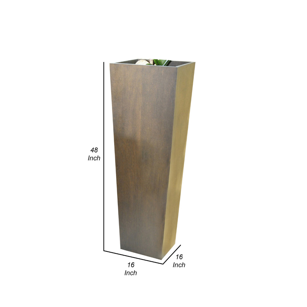 Benjara Jo 48 Inch Tall Flower Pot Planter, Hidden Indented Box, Dark Brown Veneer