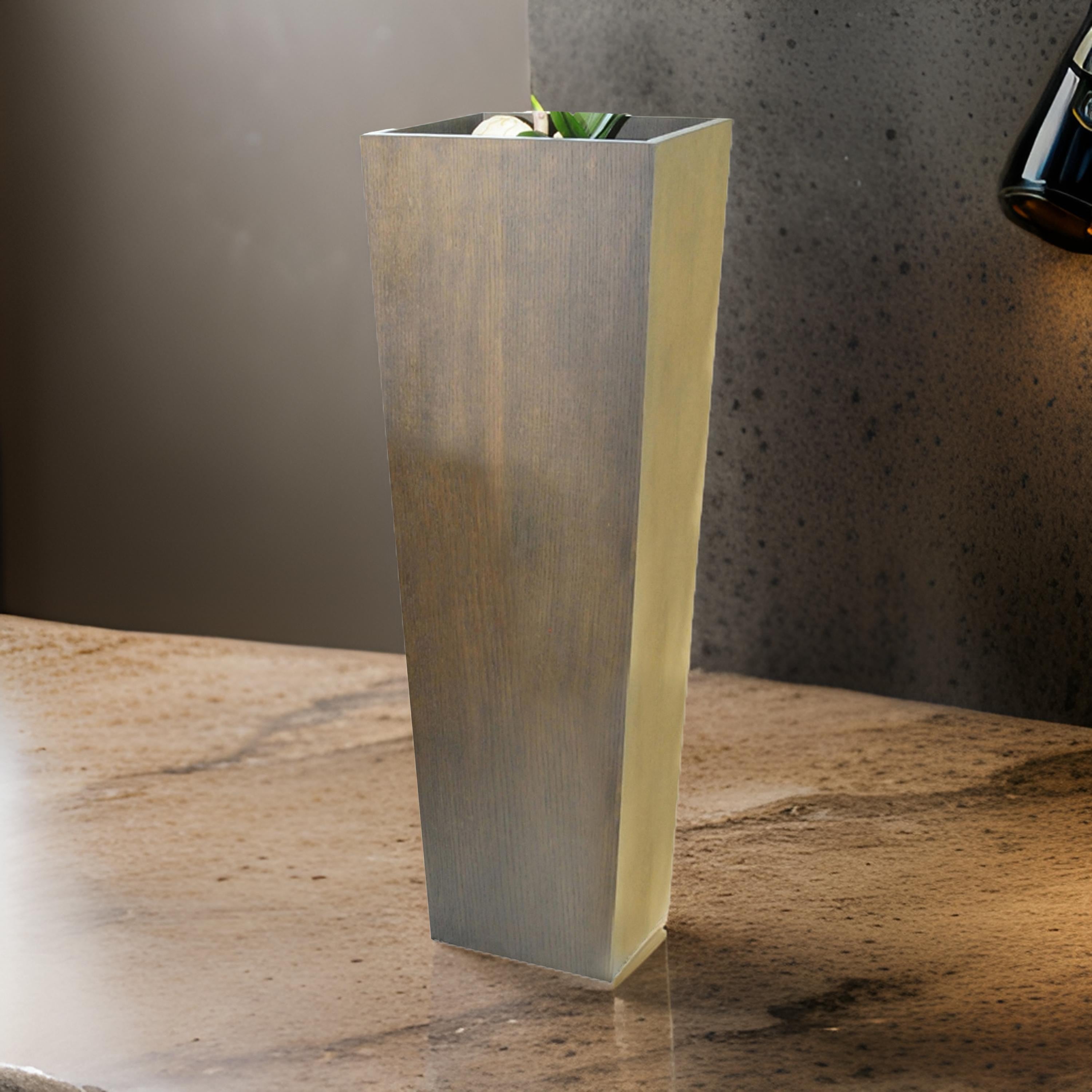 Benjara Jo 48 Inch Tall Flower Pot Planter, Hidden Indented Box, Dark Brown Veneer