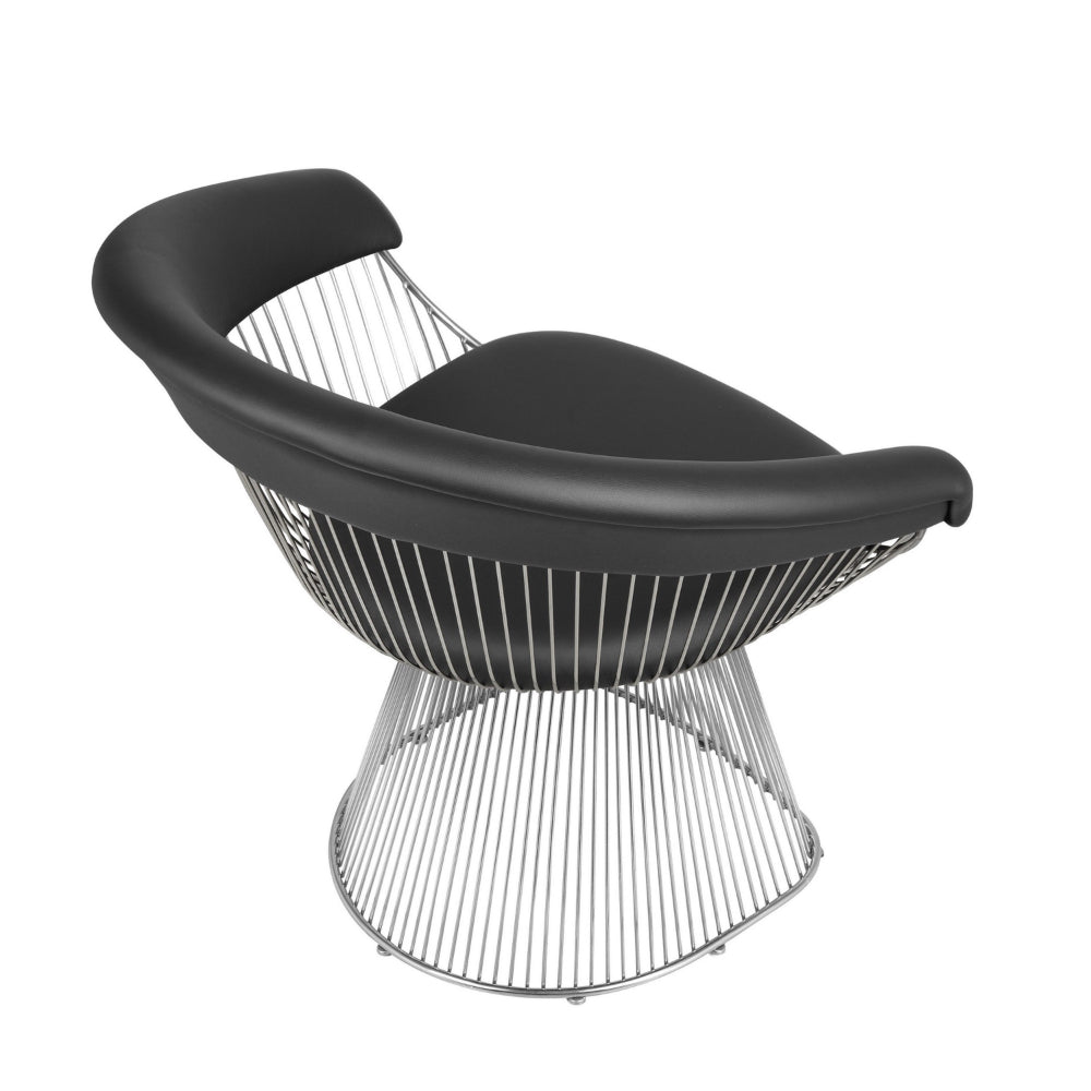 Benjara Mimi 27 Inch Accent Armchair, Black Faux Leather, Foam Cushions, Steel Wire