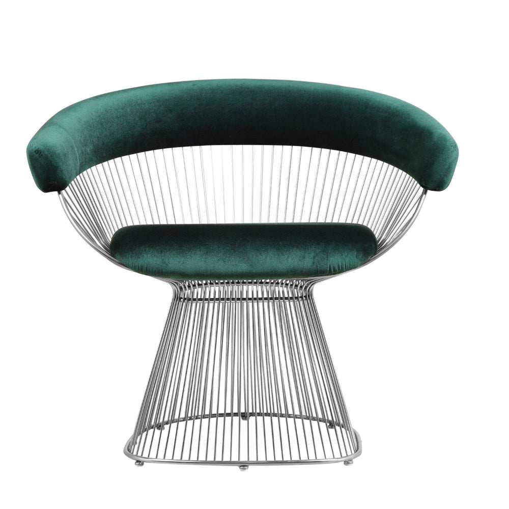 Benjara Mimi 27 Inch Accent Armchair, Green Velvet, Foam Cushions, Steel Wire
