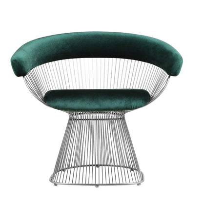 Benjara Mimi 27 Inch Accent Armchair, Green Velvet, Foam Cushions, Steel Wire