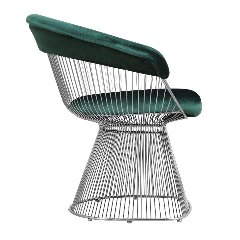 Benjara Mimi 27 Inch Accent Armchair, Green Velvet, Foam Cushions, Steel Wire