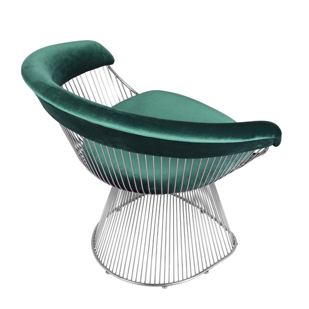 Benjara Mimi 27 Inch Accent Armchair, Green Velvet, Foam Cushions, Steel Wire