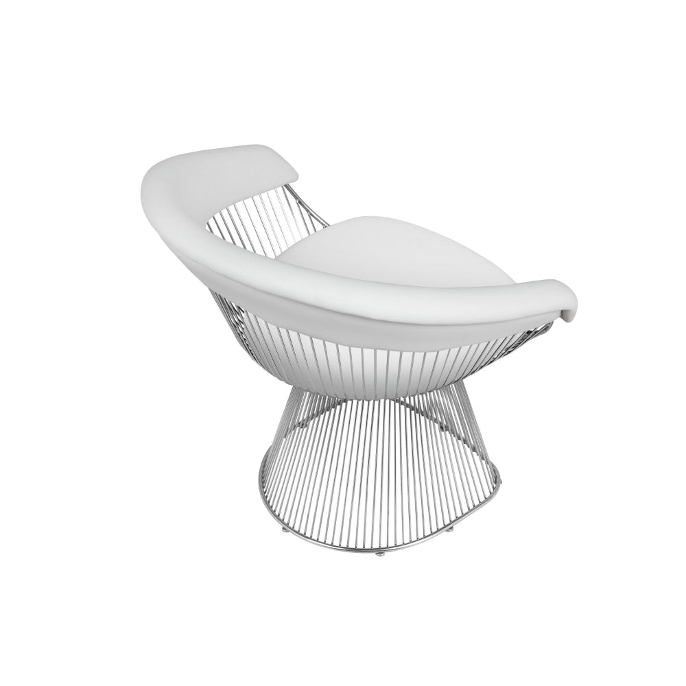 Benjara Mimi 27 Inch Accent Armchair, White Faux Leather, Foam Cushion, Steel Wire