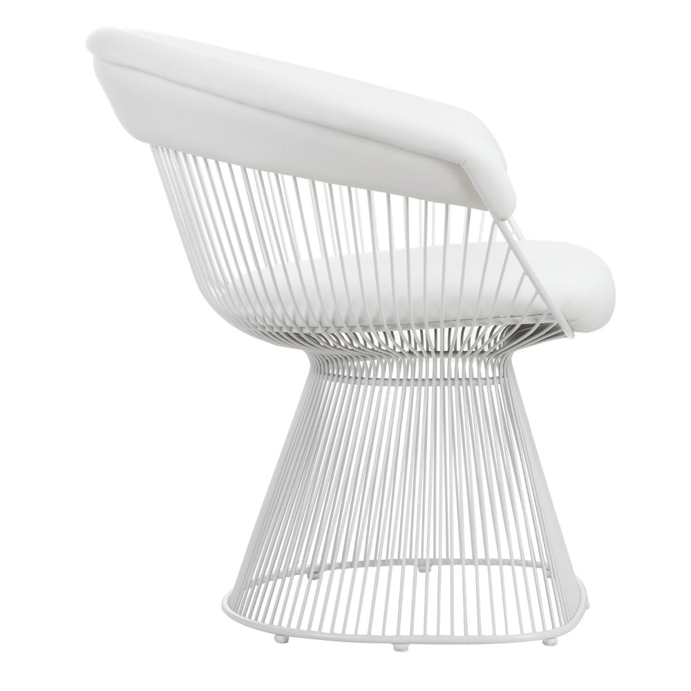 Benjara Coll 33 Inch Accent Chair, Slatted Metal Curved Back, White Faux Leather