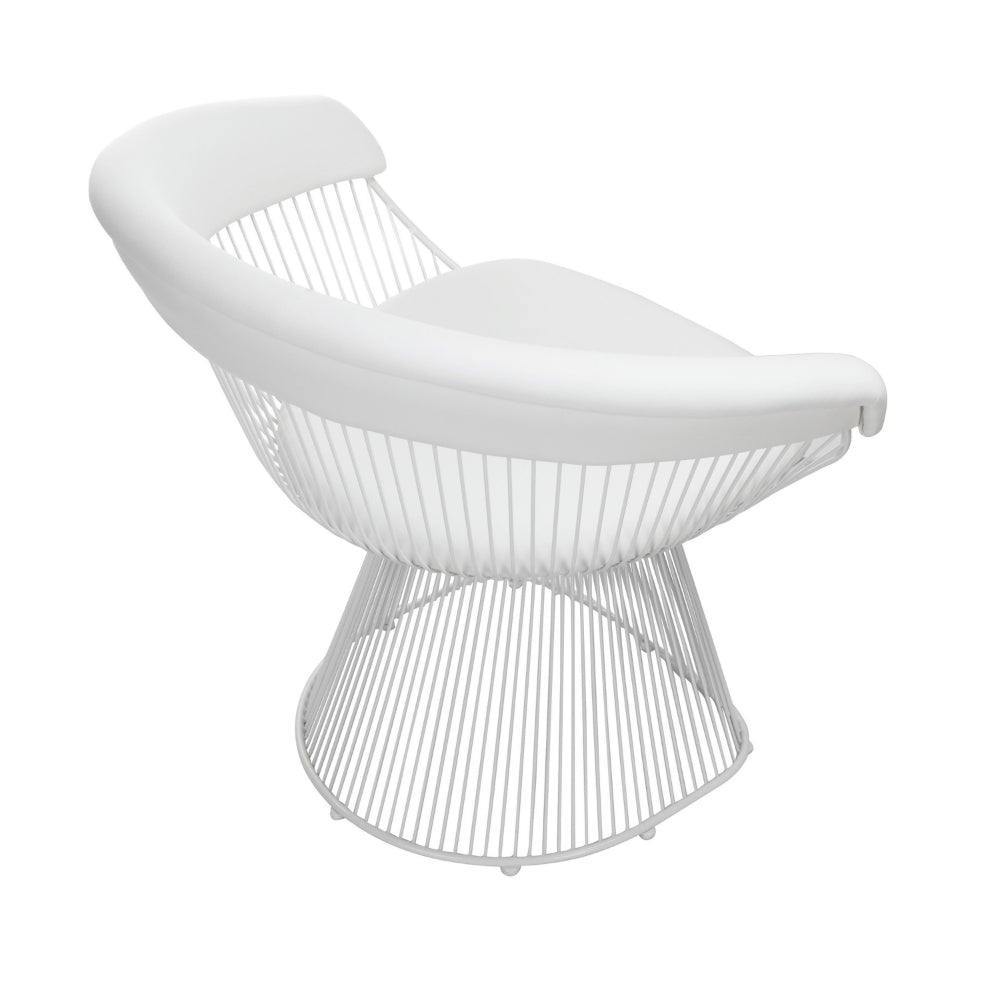Benjara Coll 33 Inch Accent Chair, Slatted Metal Curved Back, White Faux Leather