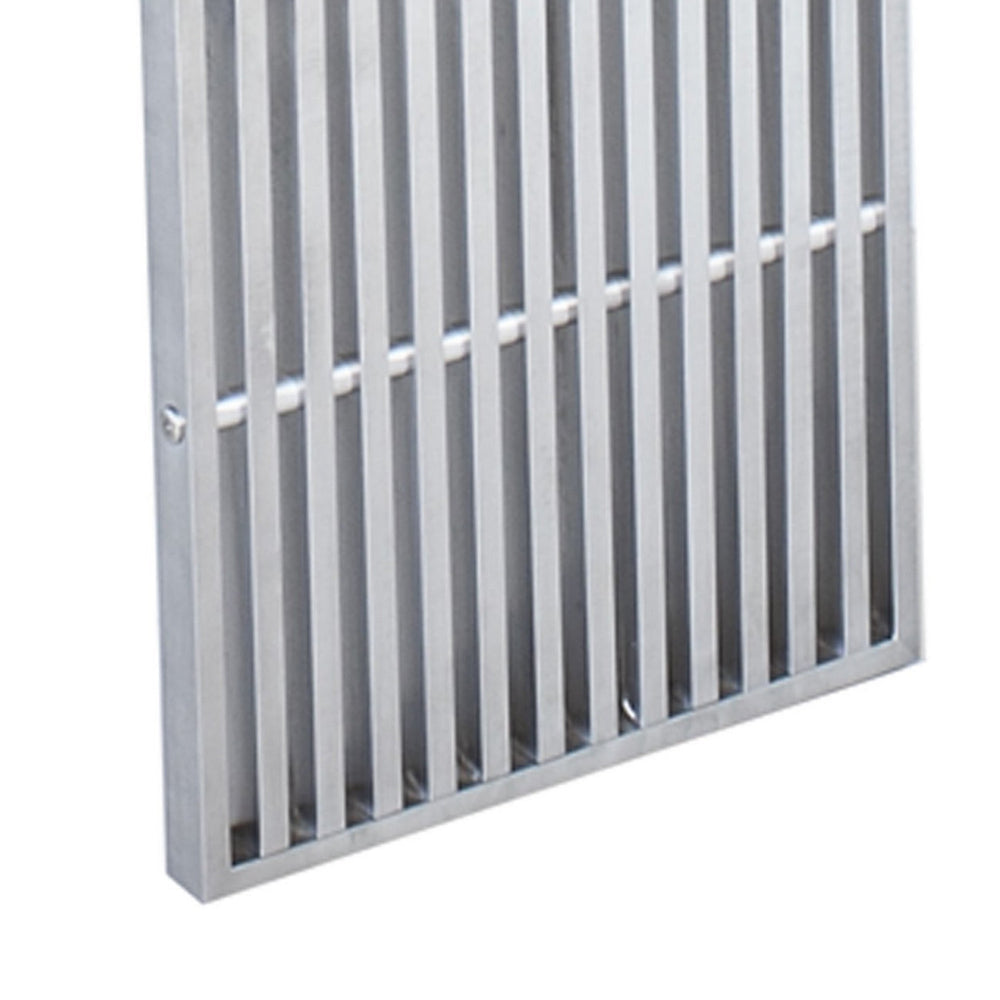 Benjara Niki 55 Inch Metal Bench, Slatted, Rectangular Shape, Brushed Silver Steel