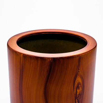 Benjara Shyo 8 Inch Self Watering Planter, Faux Wood ABS Body, Round, Dark Brown