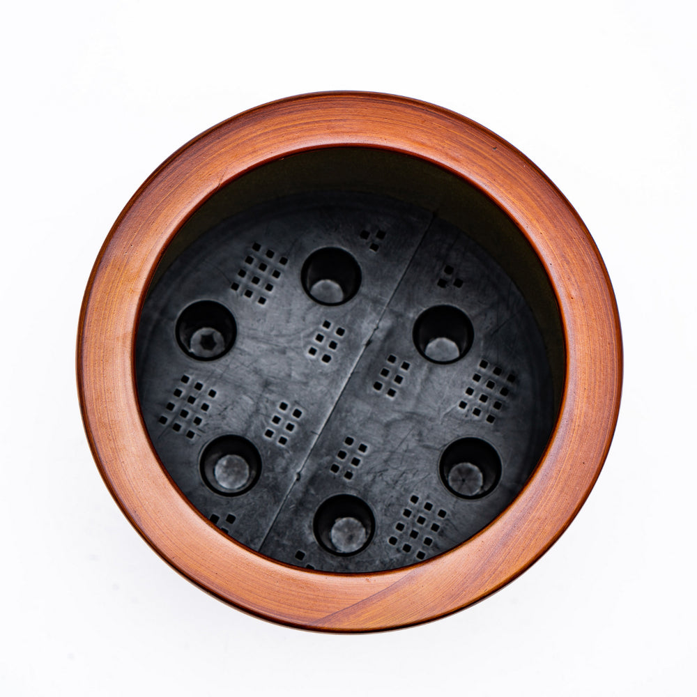 Benjara Shyo 8 Inch Self Watering Planter, Faux Wood ABS Body, Round, Dark Brown