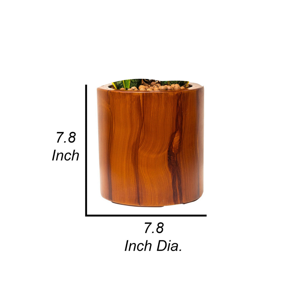 Benjara Shyo 8 Inch Self Watering Planter, Faux Wood ABS Body, Round, Dark Brown