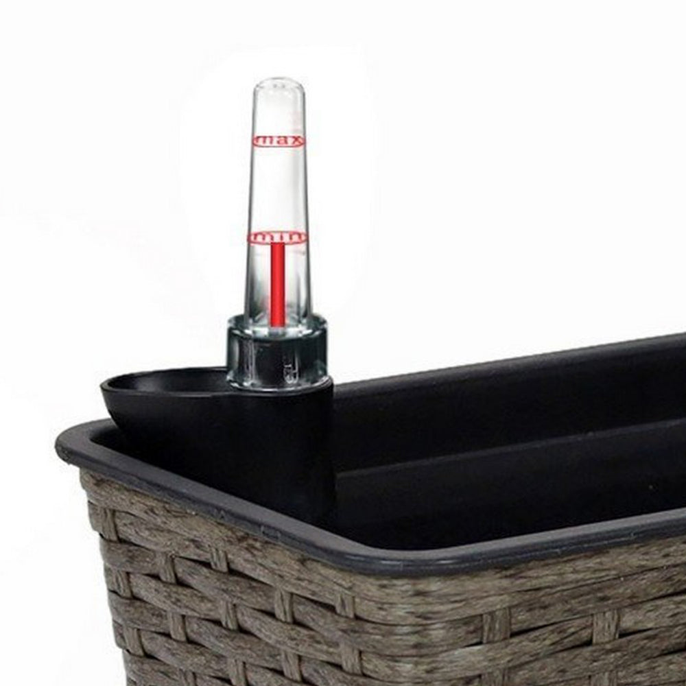 Benjara Wiki Self Watering Planter Set of 2, Hand Woven Rattan, Dark Gray Finish