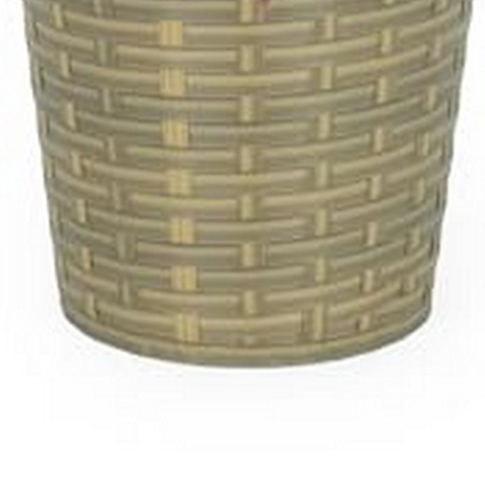 Benjara Hema 13 Inch Self Watering Planter, Hand Woven Rattan Wicker, Brown Finish