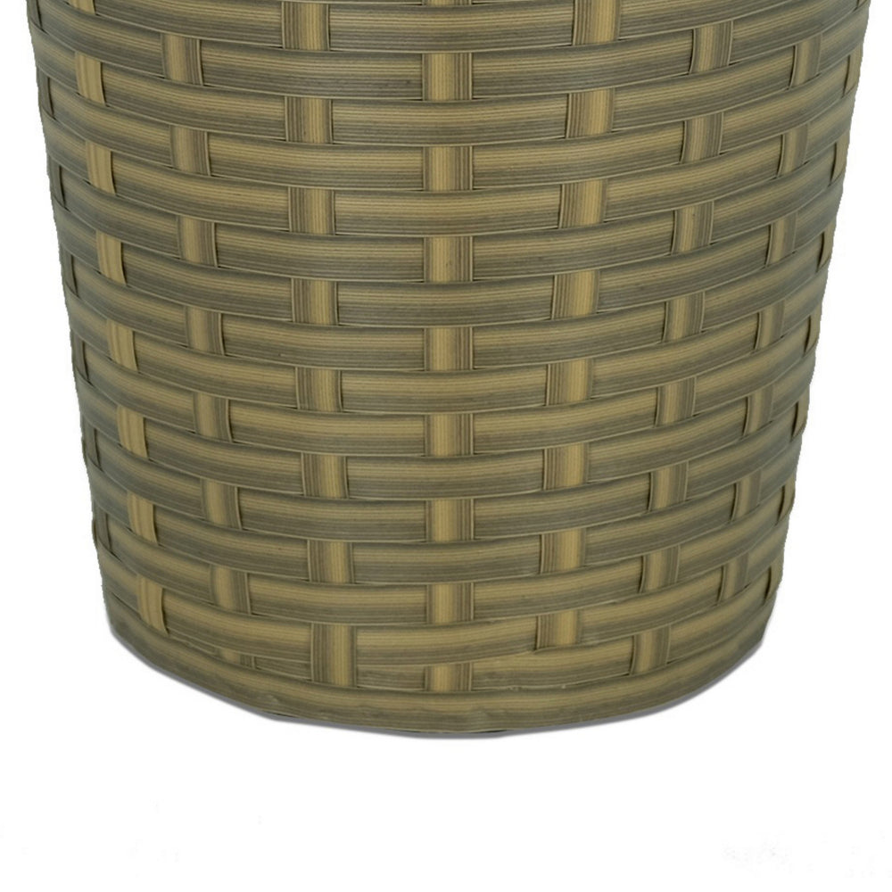 Benjara Hema 10 Inch Self Watering Planter, Wicker, Hand Woven Rattan, Brown Finish
