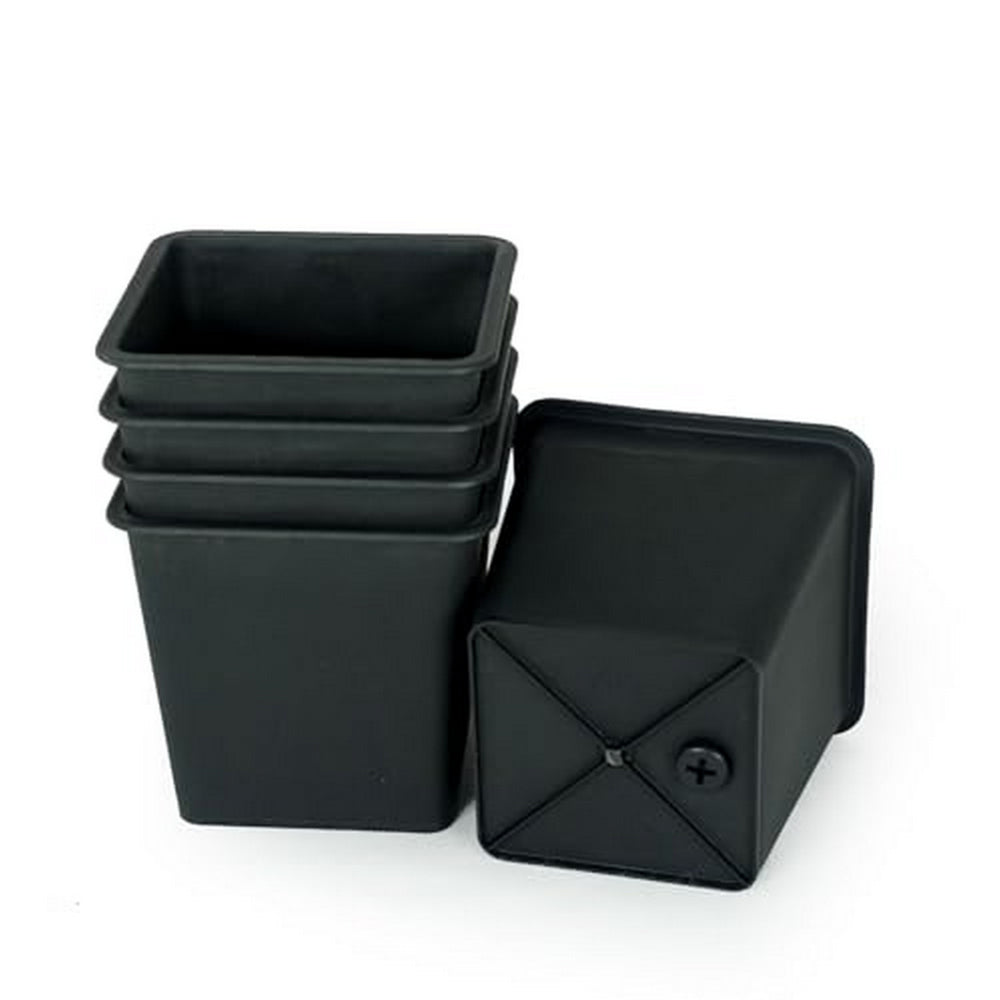 Benjara Kiti 6 Inch Set of 5 Square Nursery Planter Pots with Drainage, Black