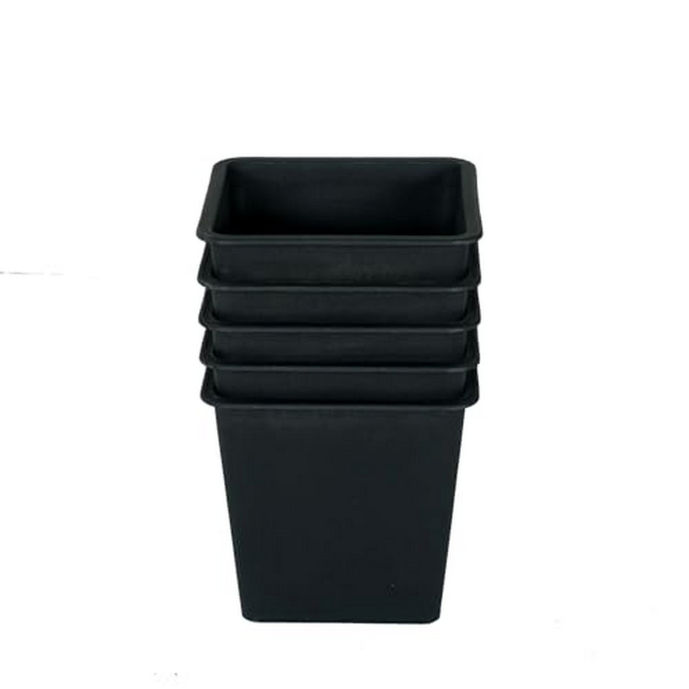 Benjara Kiti 6 Inch Set of 5 Square Nursery Planter Pots with Drainage, Black
