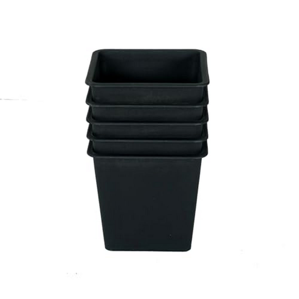 Benjara Kiti 8 Inch Set of 5 Square Nursery Planter Pots with Drainage, Black